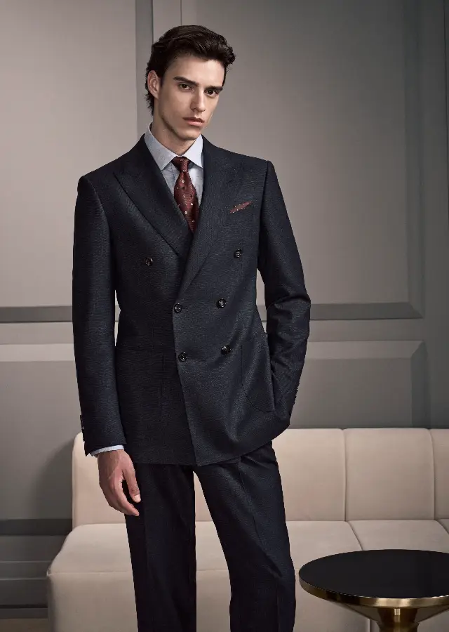 navy blazer + grey trousers