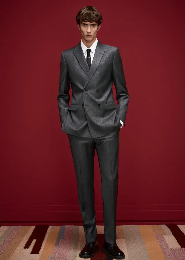 grey wool double breasted suit